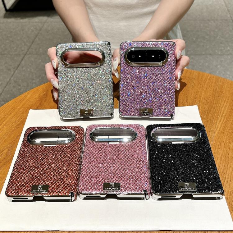 For Huawei Pura X Max Nameplate Electroplated Magnetic Dual-Hinge Diamond Texture Phone Case