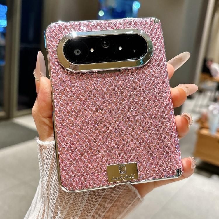 For Huawei Pura X Max Nameplate Electroplated Magnetic Dual-Hinge Diamond Texture Phone Case
