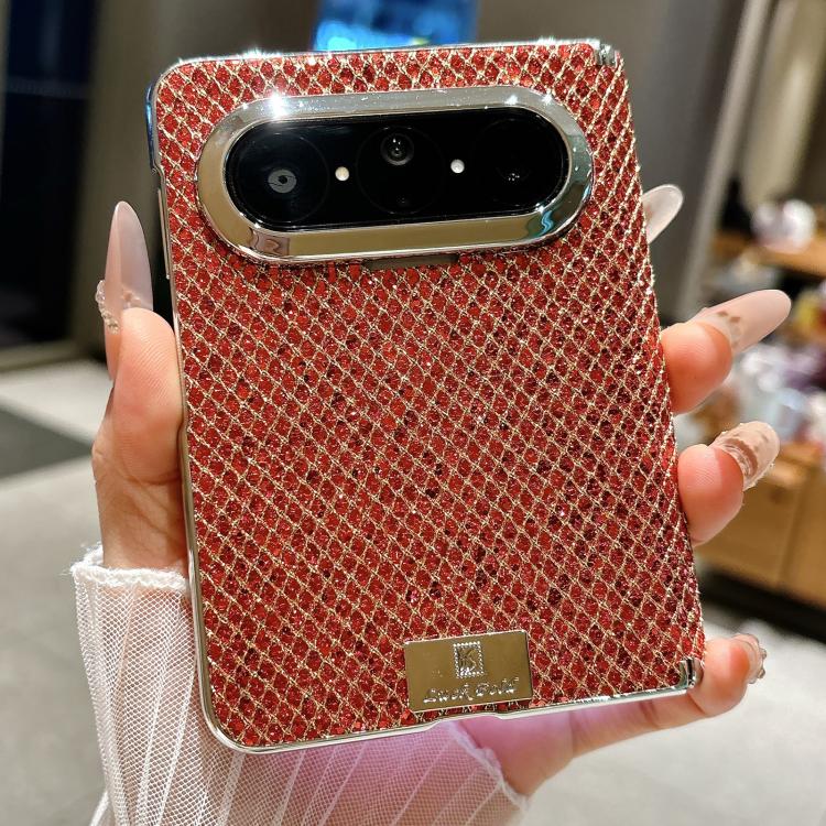 For Huawei Pura X Max Nameplate Electroplated Magnetic Dual-Hinge Diamond Texture Phone Case