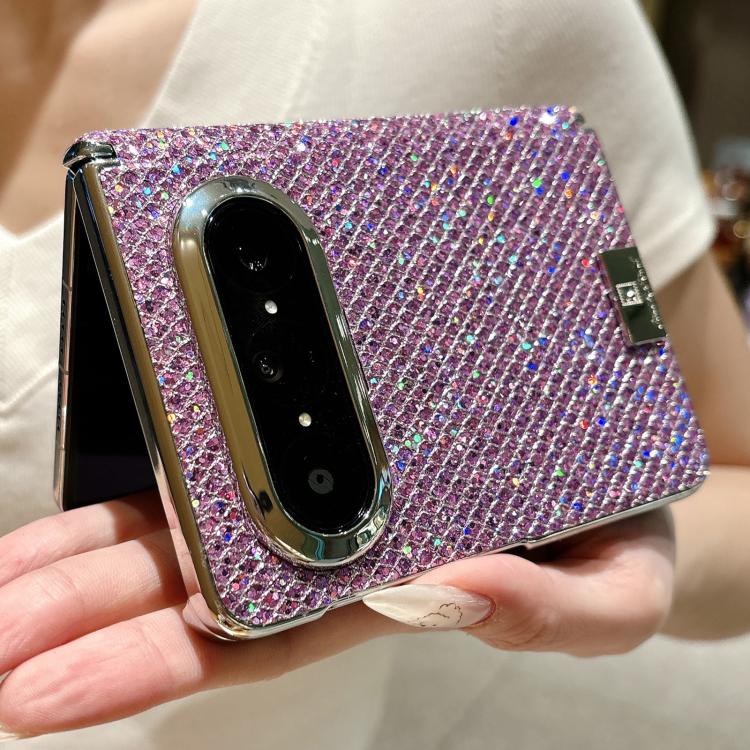 For Huawei Pura X Max Nameplate Electroplated Magnetic Dual-Hinge Diamond Texture Phone Case