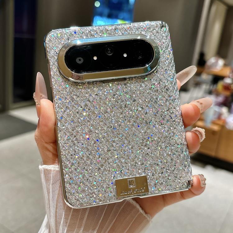 For Huawei Pura X Max Nameplate Electroplated Magnetic Dual-Hinge Diamond Texture Phone Case