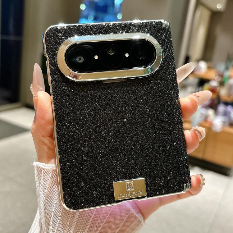 For Huawei Pura X Max Nameplate Electroplated Magnetic Dual-Hinge Diamond Texture Phone Case