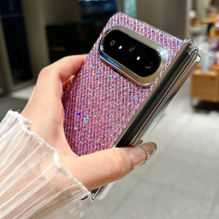 For Huawei Pura X Max Nameplate Electroplated Magnetic Dual-Hinge Diamond Texture Phone Case