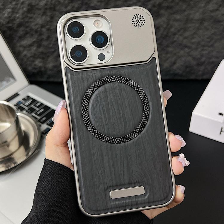 For iPhone 12 Pro Wood Grain Magnetic PC Shockproof Phone Case