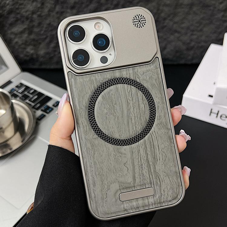 For iPhone 13 Pro Wood Grain Magnetic PC Shockproof Phone Case