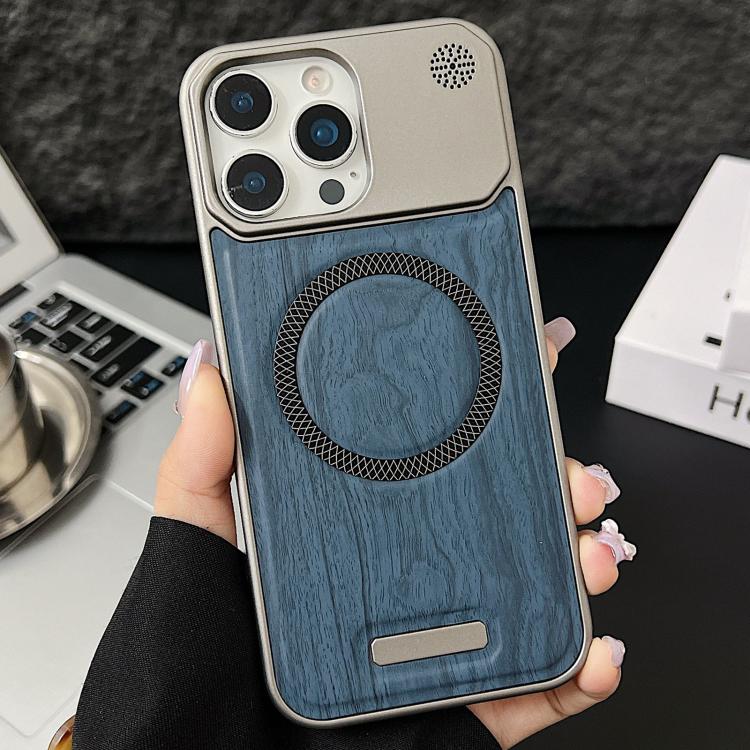 For iPhone 13 Pro Wood Grain Magnetic PC Shockproof Phone Case