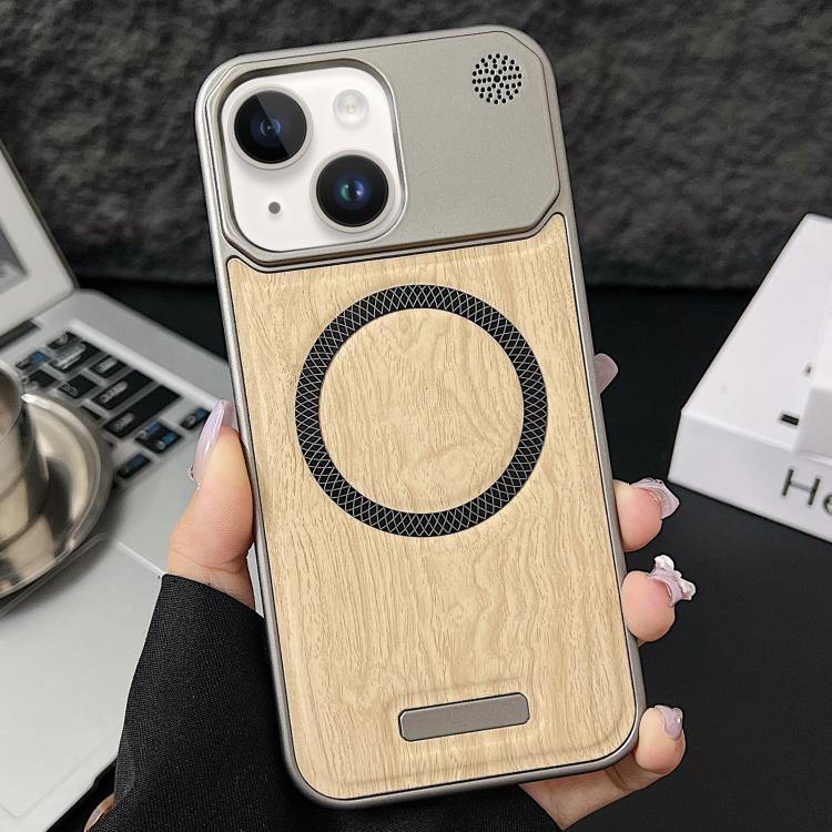 For iPhone 13 / 14 Wood Grain Magnetic PC Shockproof Phone Case
