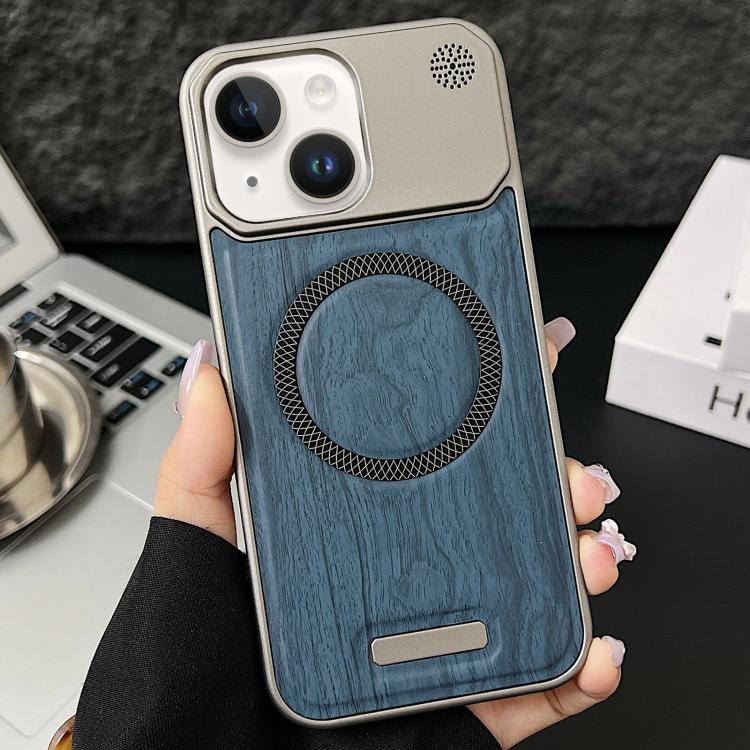 For iPhone 13 / 14 Wood Grain Magnetic PC Shockproof Phone Case