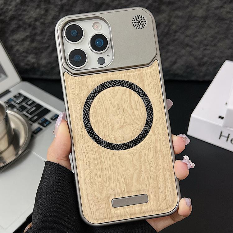 For iPhone 14 Pro Wood Grain Magnetic PC Shockproof Phone Case