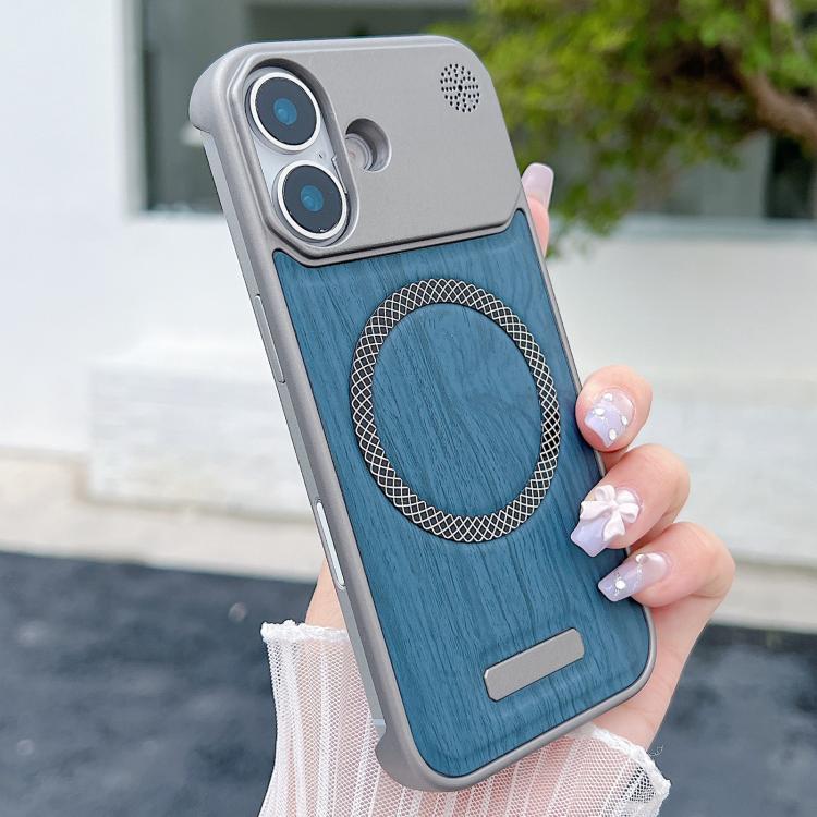 For iPhone 16 Wood Grain Magnetic PC Shockproof Phone Case
