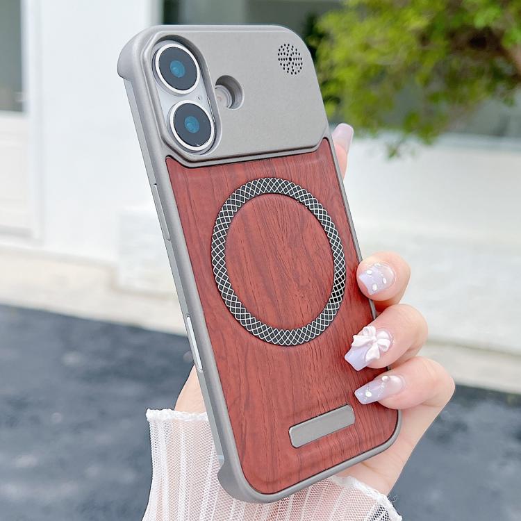 For iPhone 17 Wood Grain Magnetic PC Shockproof Phone Case
