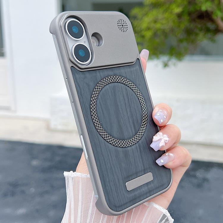 For iPhone 17 Wood Grain Magnetic PC Shockproof Phone Case