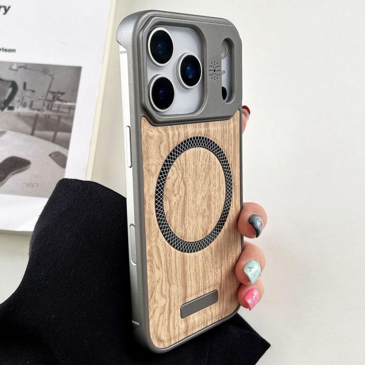 For iPhone 17 Pro Max Wood Grain Magnetic PC Shockproof Phone Case