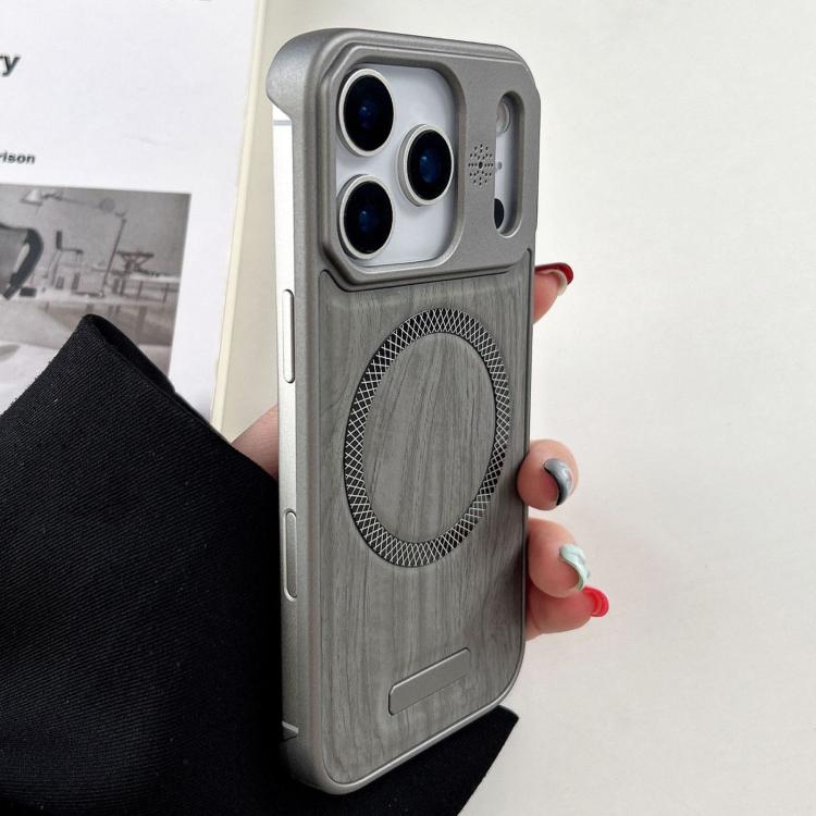 For iPhone 17 Pro Max Wood Grain Magnetic PC Shockproof Phone Case