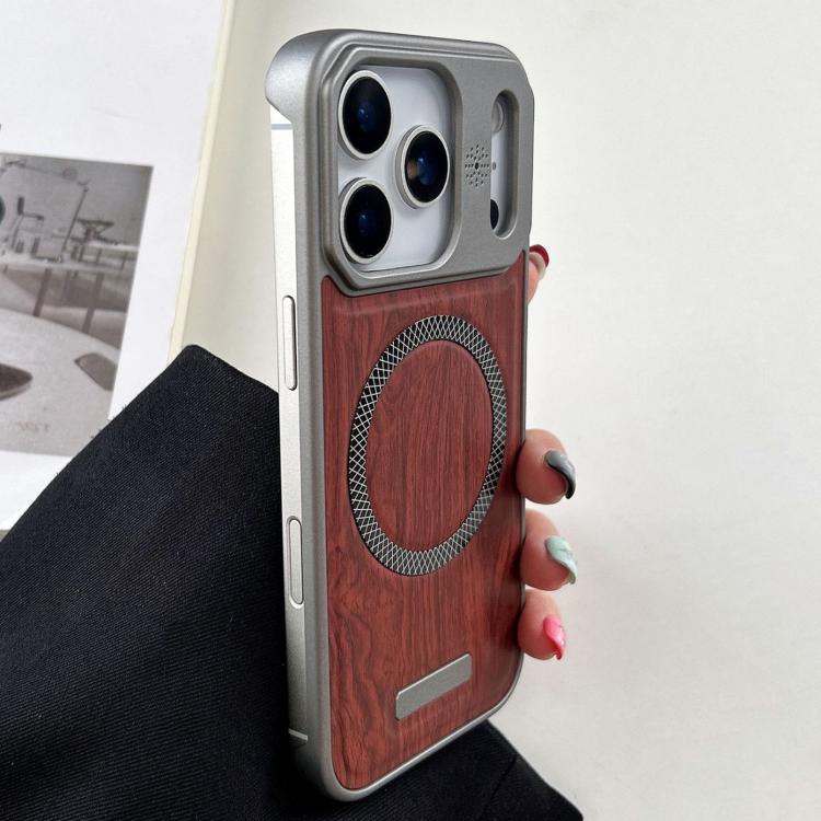 For iPhone 17 Pro Max Wood Grain Magnetic PC Shockproof Phone Case