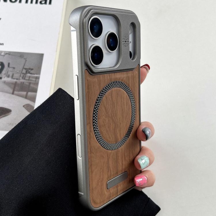 For iPhone 17 Pro Max Wood Grain Magnetic PC Shockproof Phone Case