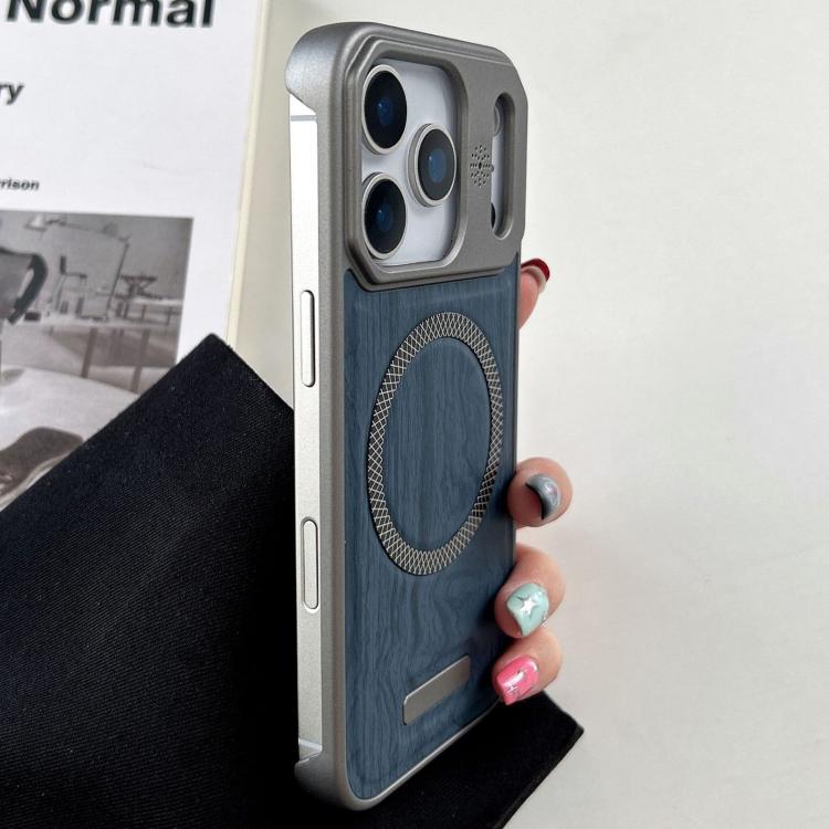For iPhone 17 Pro Max Wood Grain Magnetic PC Shockproof Phone Case