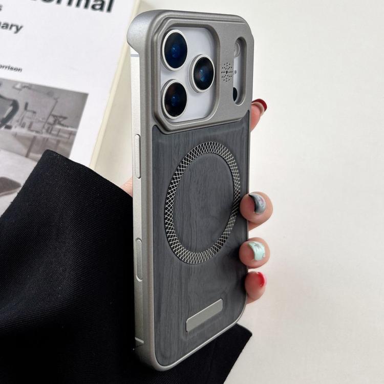 For iPhone 17 Pro Max Wood Grain Magnetic PC Shockproof Phone Case