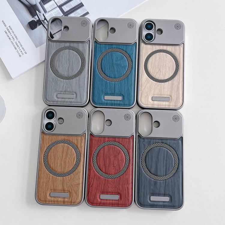 For iPhone 15 Pro Wood Grain Magnetic PC Shockproof Phone Case