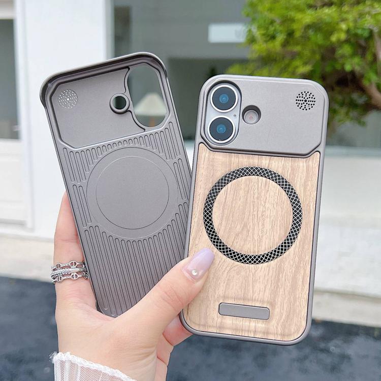 For iPhone 13 / 14 Wood Grain Magnetic PC Shockproof Phone Case