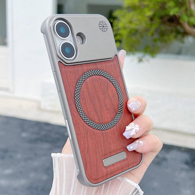 For iPhone 13 / 14 Wood Grain Magnetic PC Shockproof Phone Case
