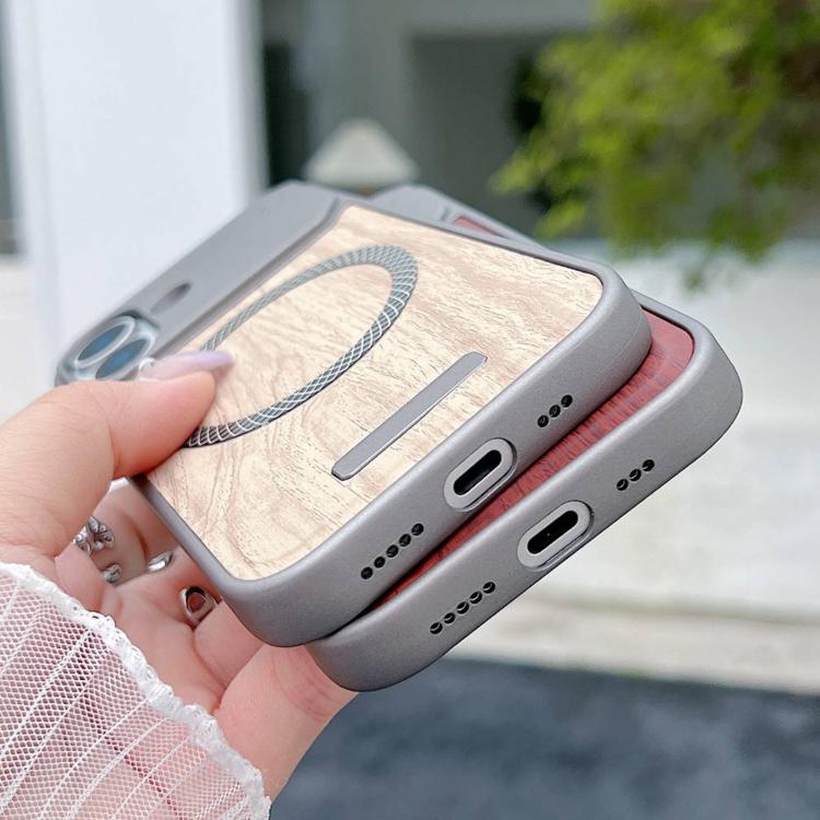 For iPhone 15 Pro Wood Grain Magnetic PC Shockproof Phone Case