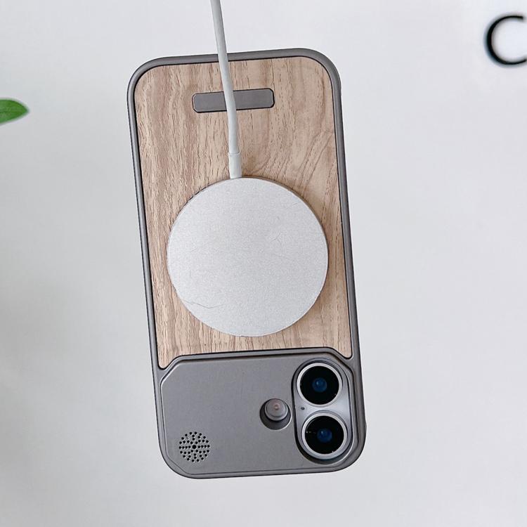 For iPhone 15 Pro Wood Grain Magnetic PC Shockproof Phone Case