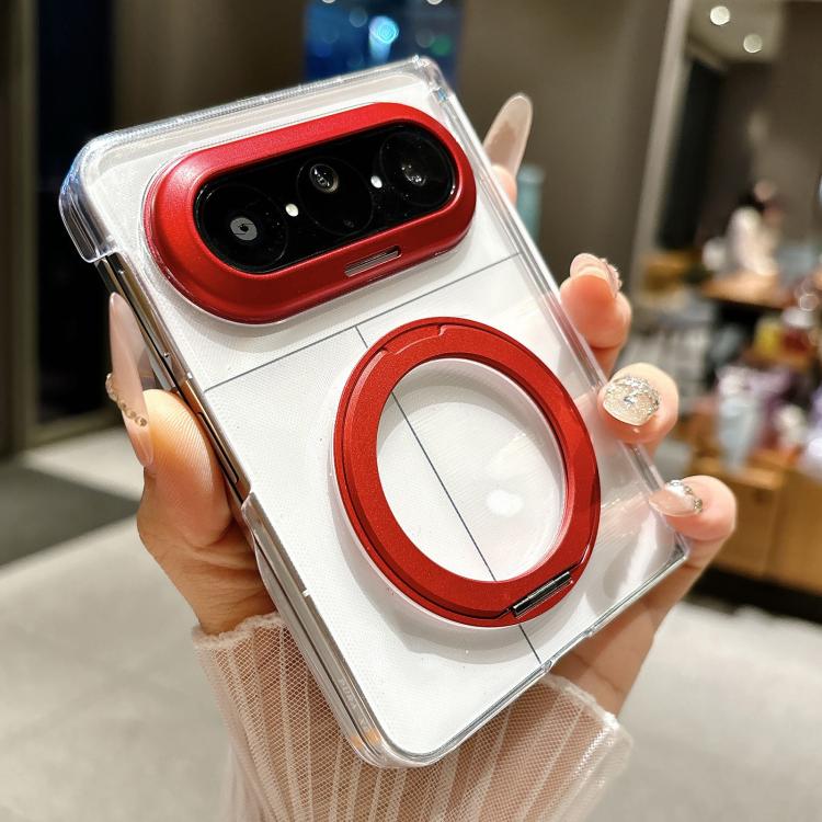 For Huawei Pura X Max Lens-Frame Shield Dual-Hinge Magnetic Ring Holder PC Phone Case