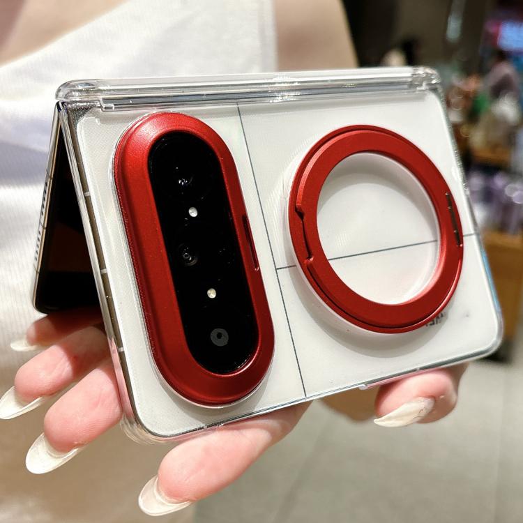 For Huawei Pura X Max Lens-Frame Shield Dual-Hinge Magnetic Ring Holder PC Phone Case