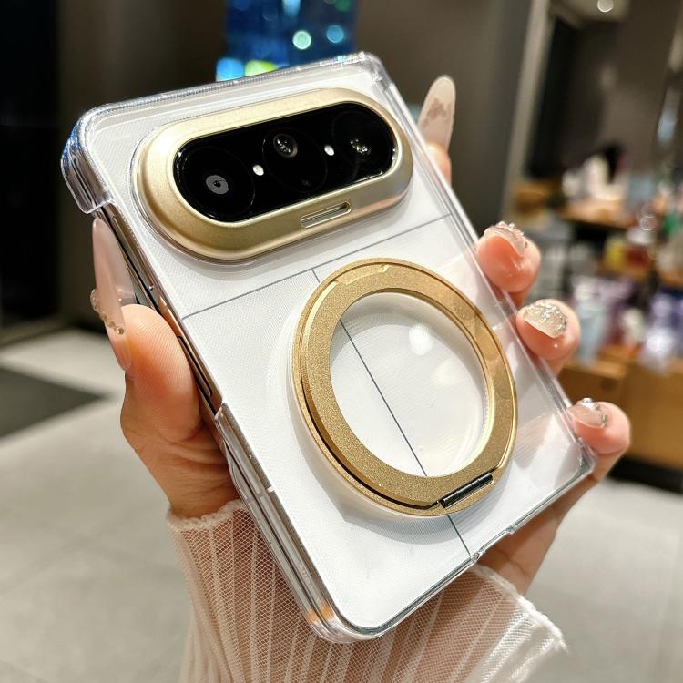 For Huawei Pura X Max Lens-Frame Shield Dual-Hinge Magnetic Ring Holder PC Phone Case