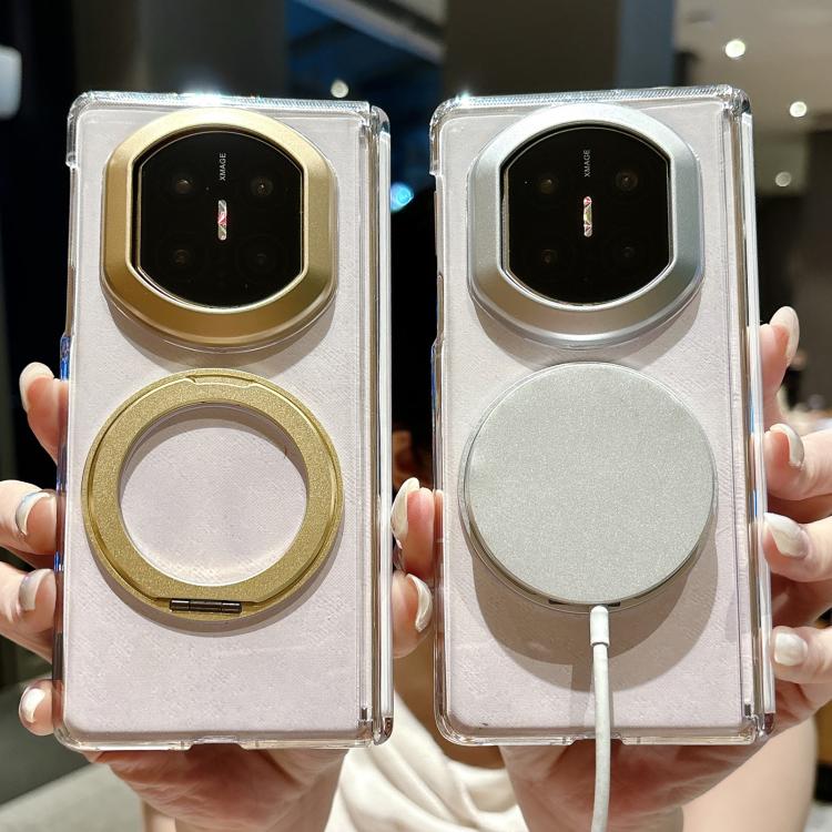 For Huawei Mate X6 Lens-Frame Shield Dual-Hinge Magnetic Ring Holder PC Phone Case