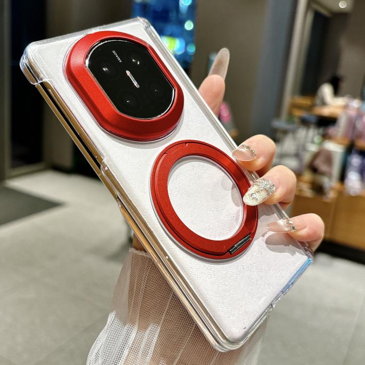 For Huawei Mate X6 Lens-Frame Shield Dual-Hinge Magnetic Ring Holder PC Phone Case