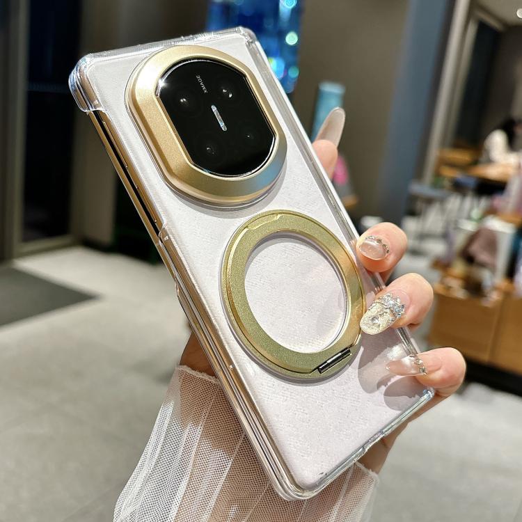 For Huawei Mate X7 Lens-Frame Shield Dual-Hinge Magnetic Ring Holder PC Phone Case