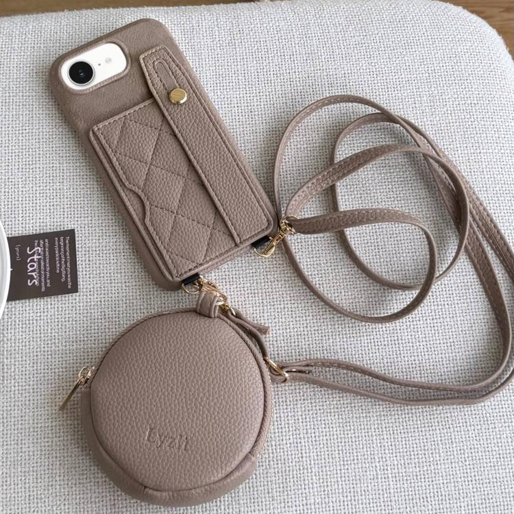 For iPhone 17e / 16e Diamond Pattern Wristband Card Slot PU Phone Case with Small Wallet