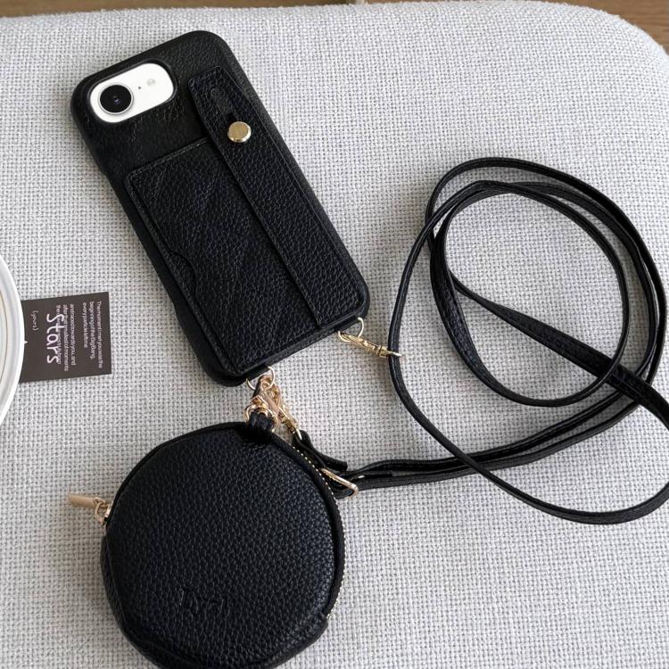 For iPhone 17e / 16e Diamond Pattern Wristband Card Slot PU Phone Case with Small Wallet