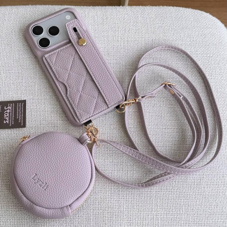 For iPhone 17 Pro Max Diamond Pattern Wristband Card Slot PU Phone Case with Small Wallet