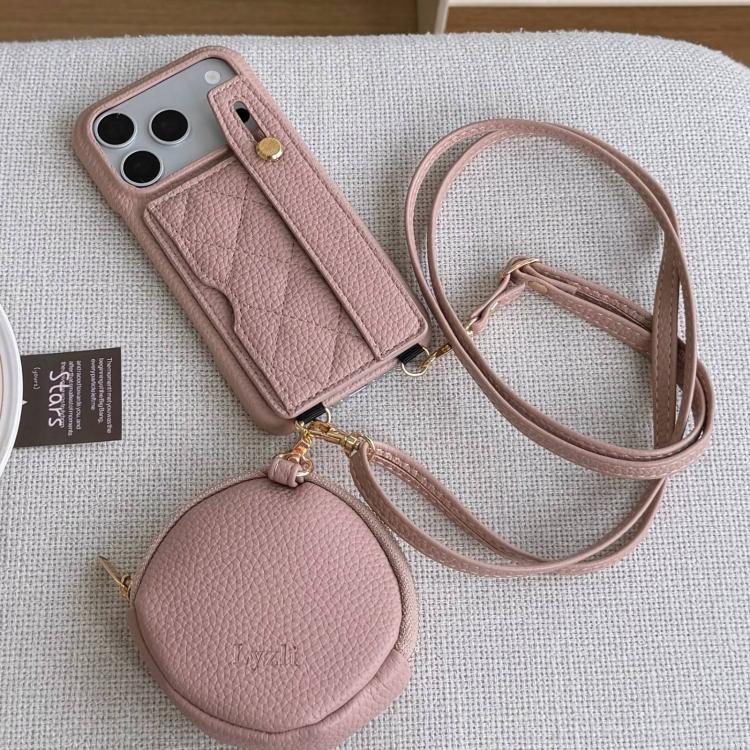 For iPhone 17 Pro Max Diamond Pattern Wristband Card Slot PU Phone Case with Small Wallet