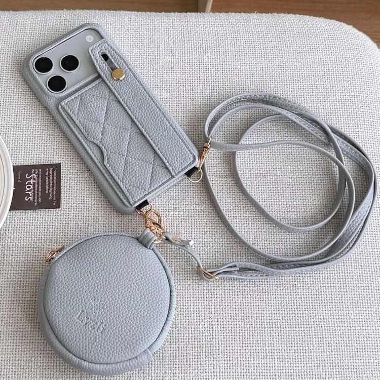 For iPhone 17 Pro Diamond Pattern Wristband Card Slot PU Phone Case with Small Wallet