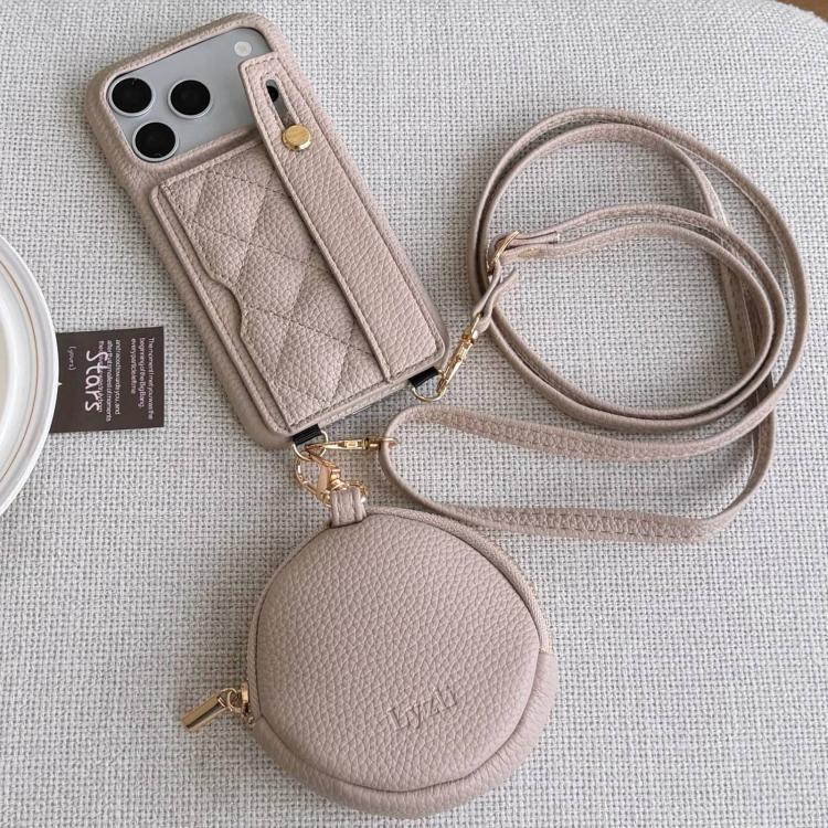 For iPhone 17 Pro Diamond Pattern Wristband Card Slot PU Phone Case with Small Wallet