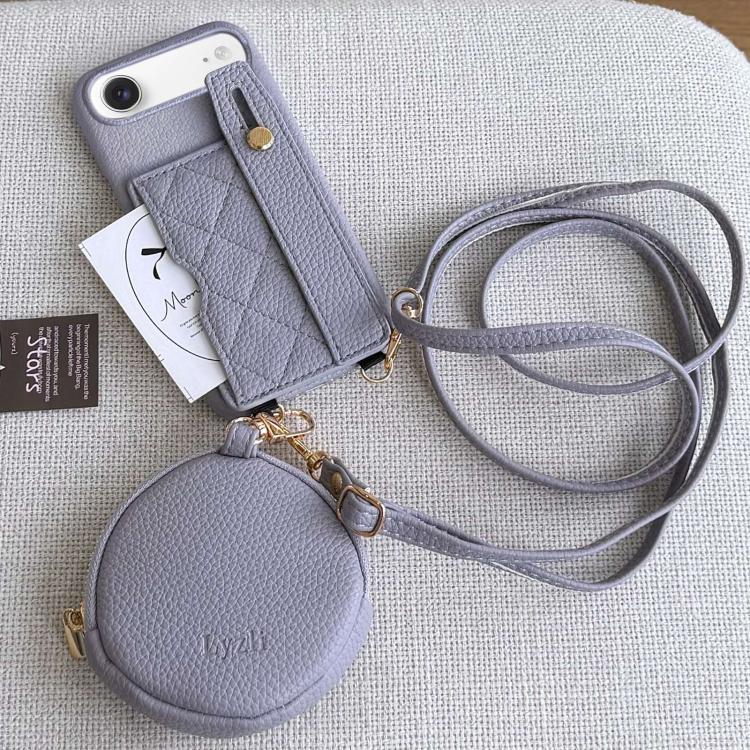 For iPhone Air Diamond Pattern Wristband Card Slot PU Phone Case with Small Wallet