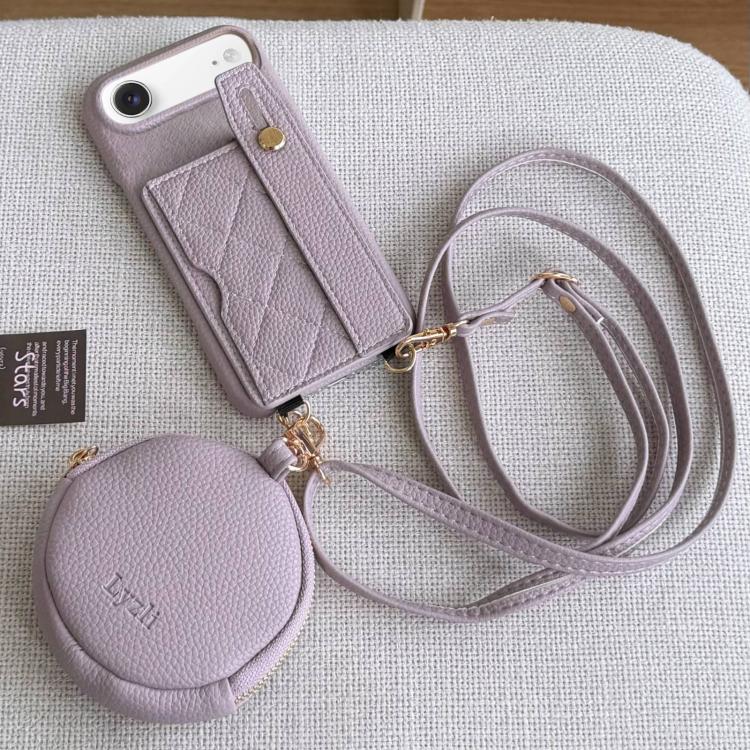 For iPhone Air Diamond Pattern Wristband Card Slot PU Phone Case with Small Wallet