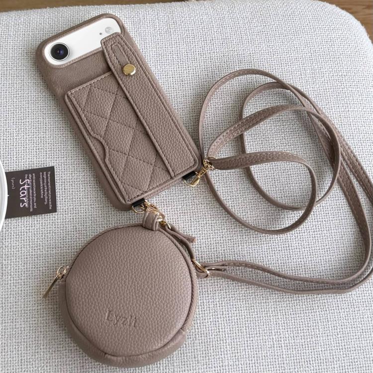 For iPhone Air Diamond Pattern Wristband Card Slot PU Phone Case with Small Wallet