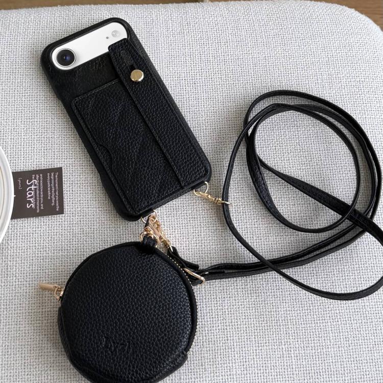 For iPhone Air Diamond Pattern Wristband Card Slot PU Phone Case with Small Wallet