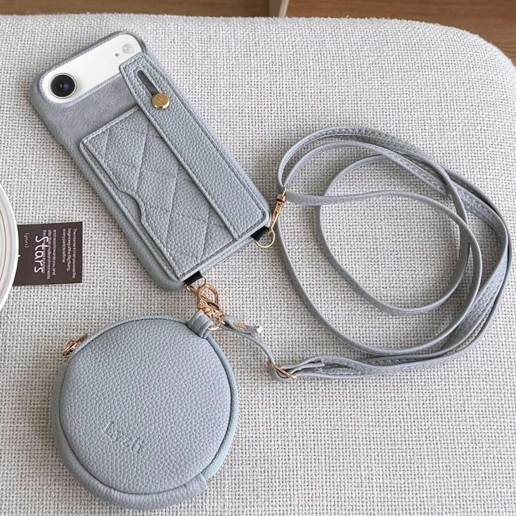 For iPhone Air Diamond Pattern Wristband Card Slot PU Phone Case with Small Wallet