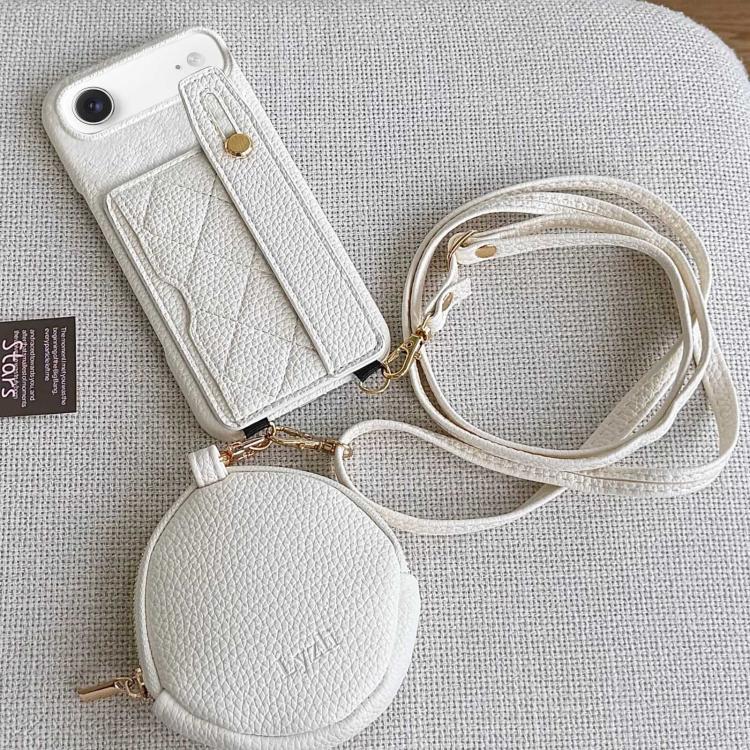 For iPhone Air Diamond Pattern Wristband Card Slot PU Phone Case with Small Wallet