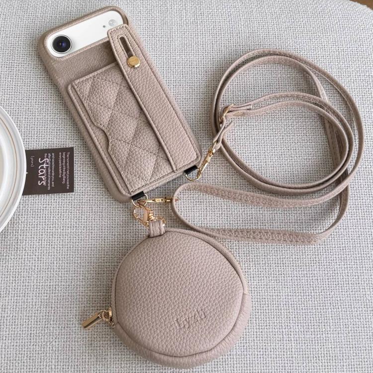 For iPhone Air Diamond Pattern Wristband Card Slot PU Phone Case with Small Wallet