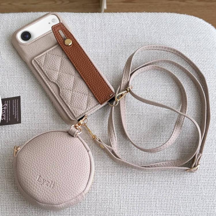 For iPhone Air Diamond Pattern Wristband Card Slot PU Phone Case with Small Wallet