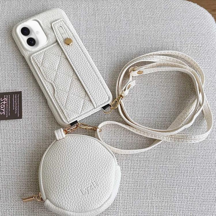 For iPhone 16 Plus Diamond Pattern Wristband Card Slot PU Phone Case with Small Wallet
