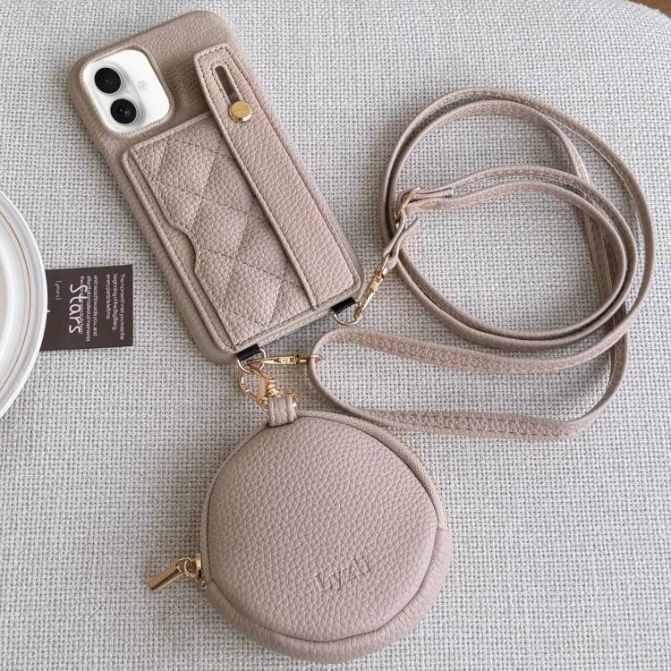 For iPhone 16 Plus Diamond Pattern Wristband Card Slot PU Phone Case with Small Wallet