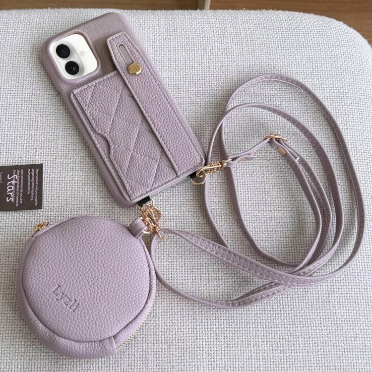 For iPhone 16 Diamond Pattern Wristband Card Slot PU Phone Case with Small Wallet